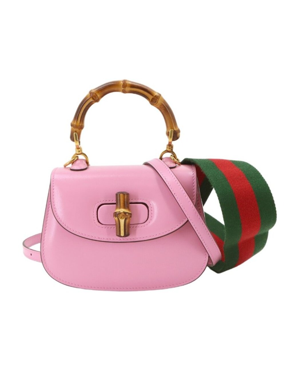 Gucci Bamboo Mini 2-Way Bag Leather Pink Gold
